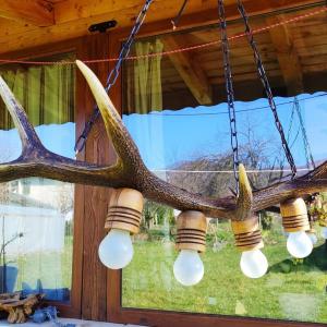 Ръчно изработен полилей от масивен рог на елен с ръчно изработени дървени чашки!